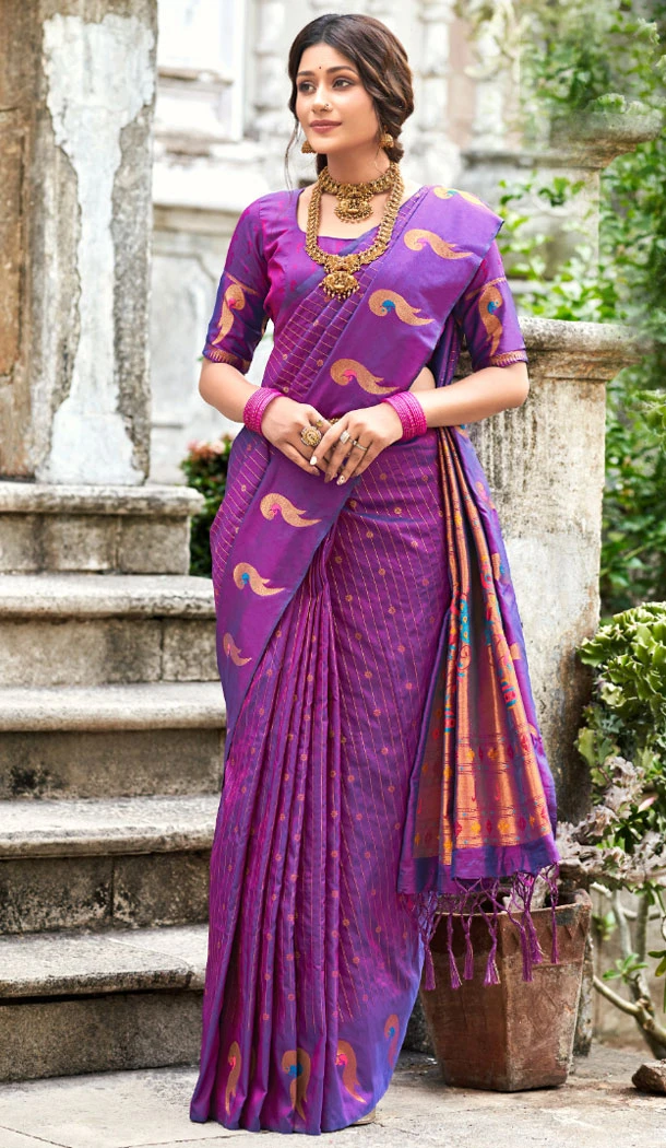 Purple Color Paithani Silk Resham Work Party Wear Saree - 8401182204