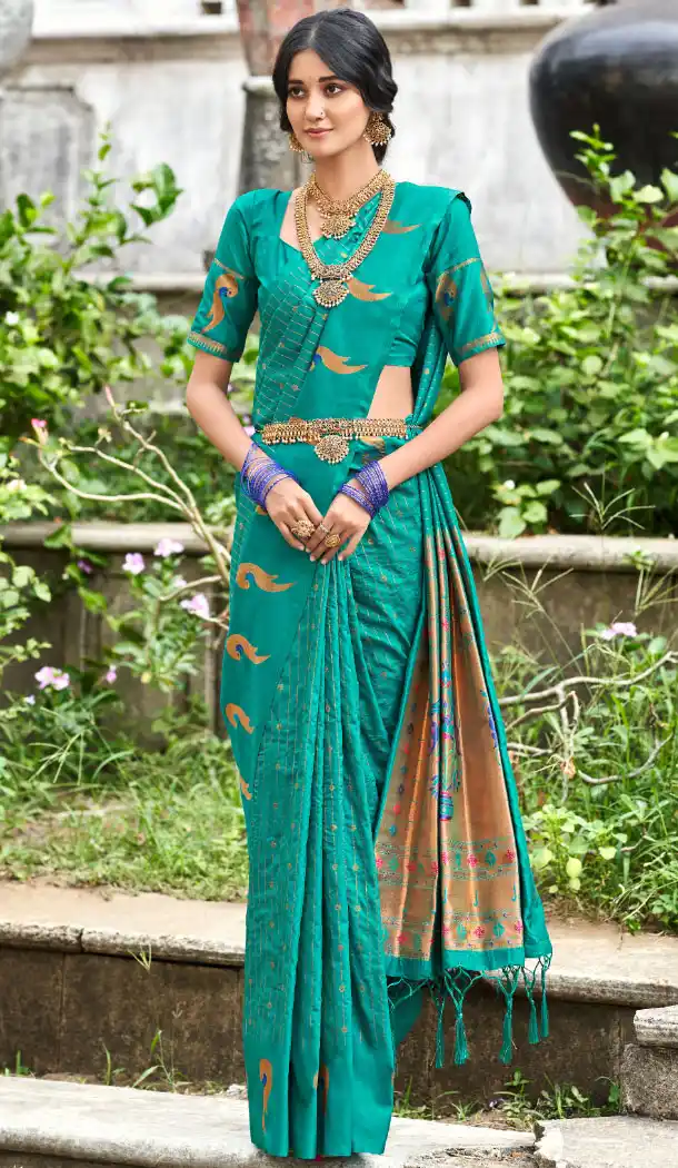 Mint Green Color Paithani Silk Resham Work Party Wear Saree - 8401182205