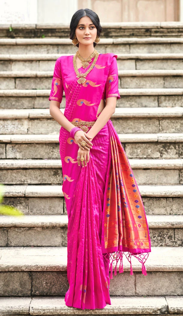 Pink Color Paithani Silk Resham Work Party Wear Saree - 8401182206