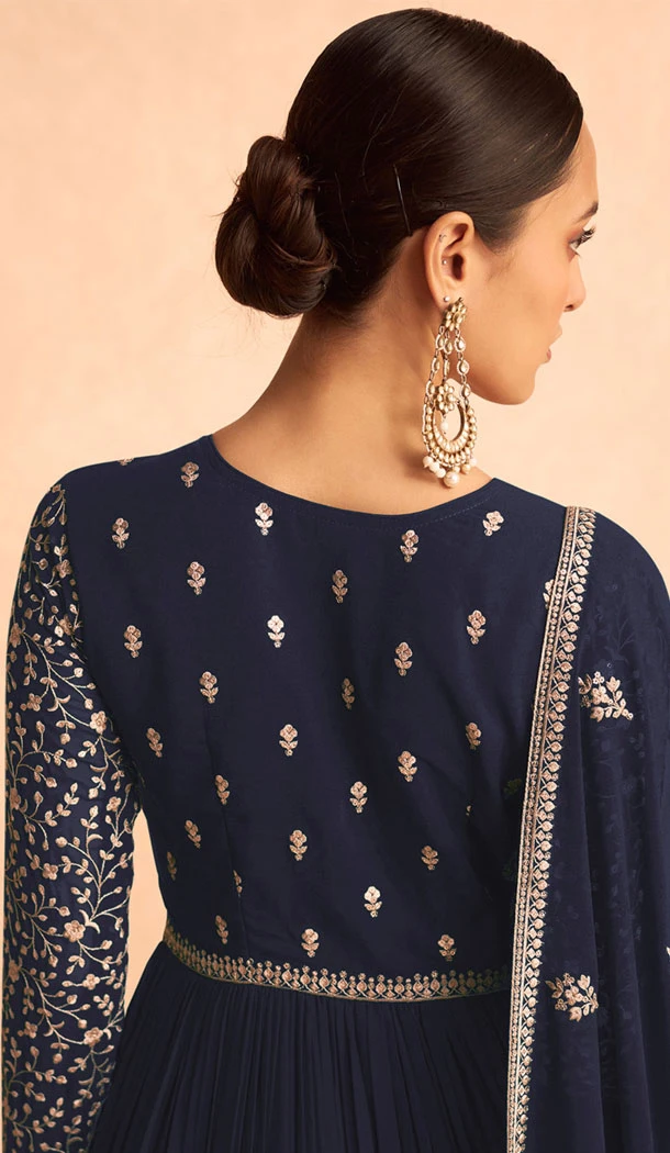 Georgette Embroidery Work Anarkali Style Salwar Suit In Navy Blue - 8415182282