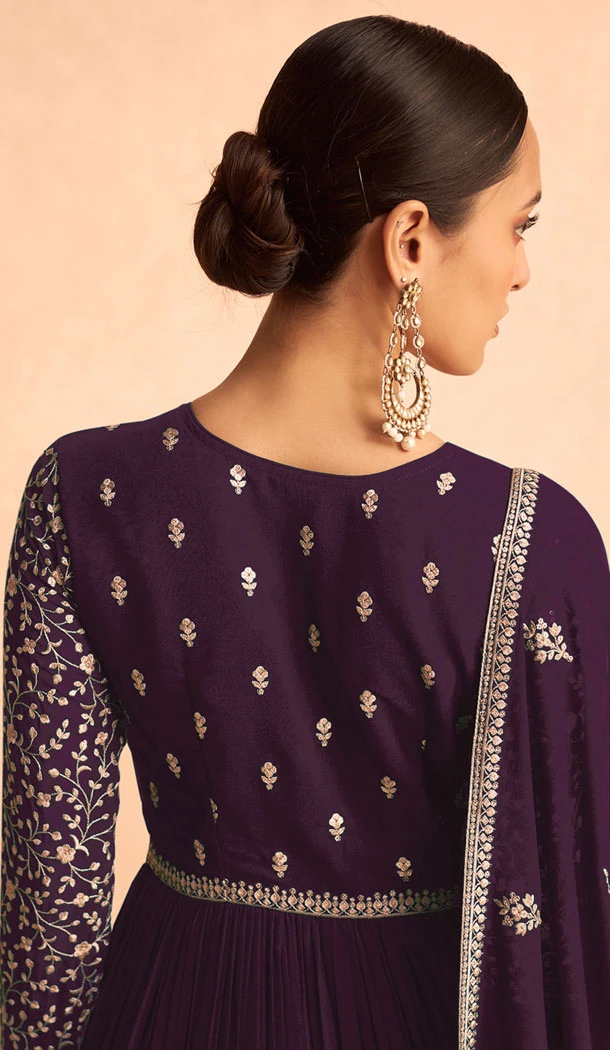 Georgette Embroidery Work Anarkali Style Salwar Suit In Purple - 8415182283