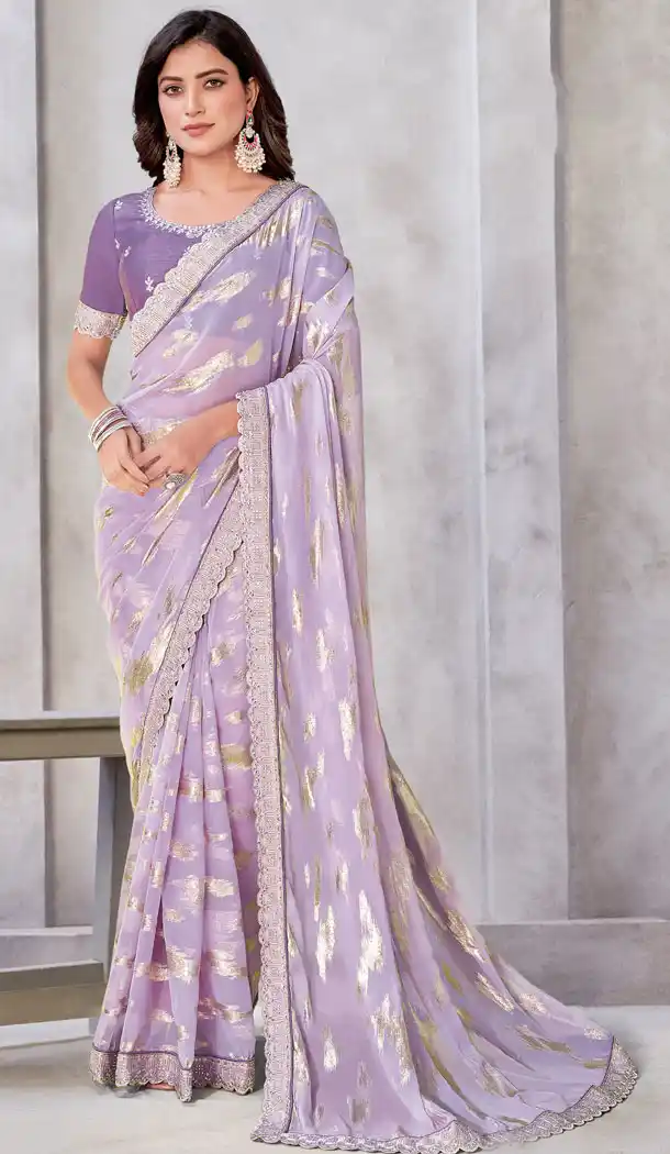 Weaving Work Georgette Purple Party Wear Saree - 8421182320