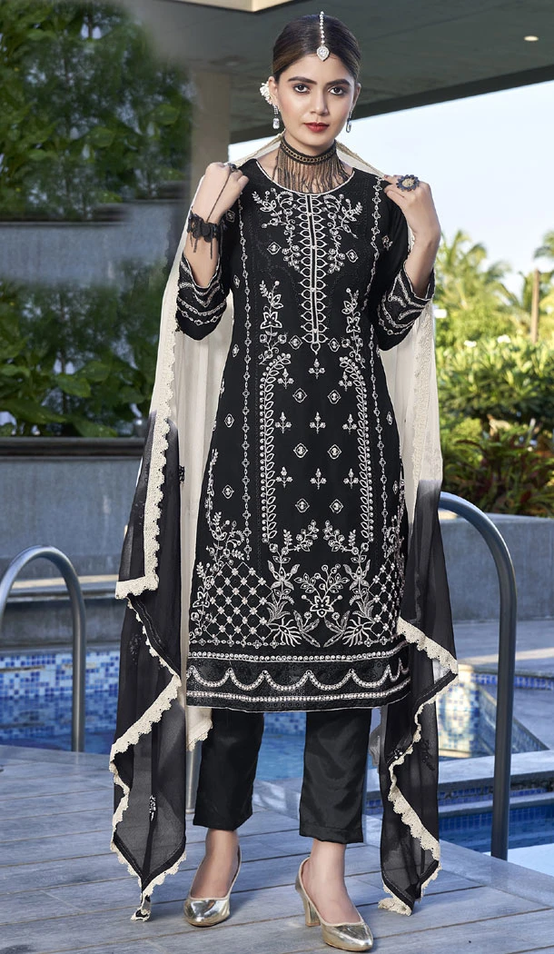 Heavy Georgette Embroidery Work Pakistani Salwar Suit In Black - 8426182370