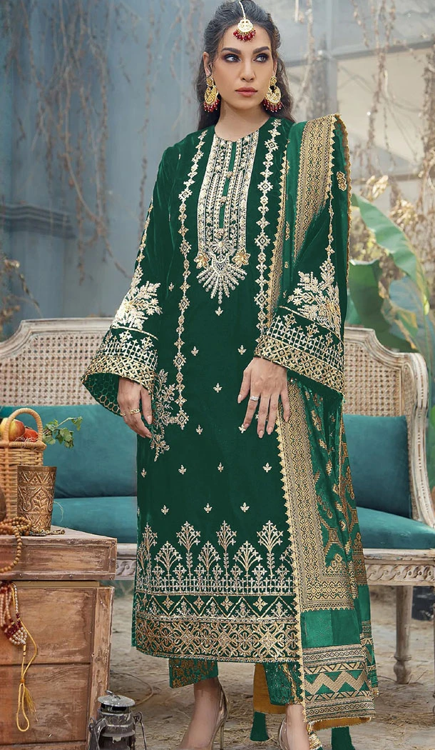 Georgette Green Color Embroidery Work Pakistani Salwar Suit - 8430182392
