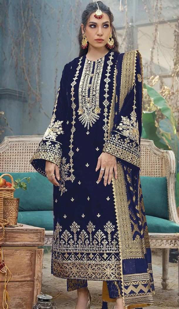 Georgette Blue Color Embroidery Work Pakistani Salwar Suit - 8430182393