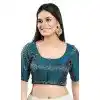 Fire Blue Brocade Woven Work Readymade Saree Blouse - 8451182538