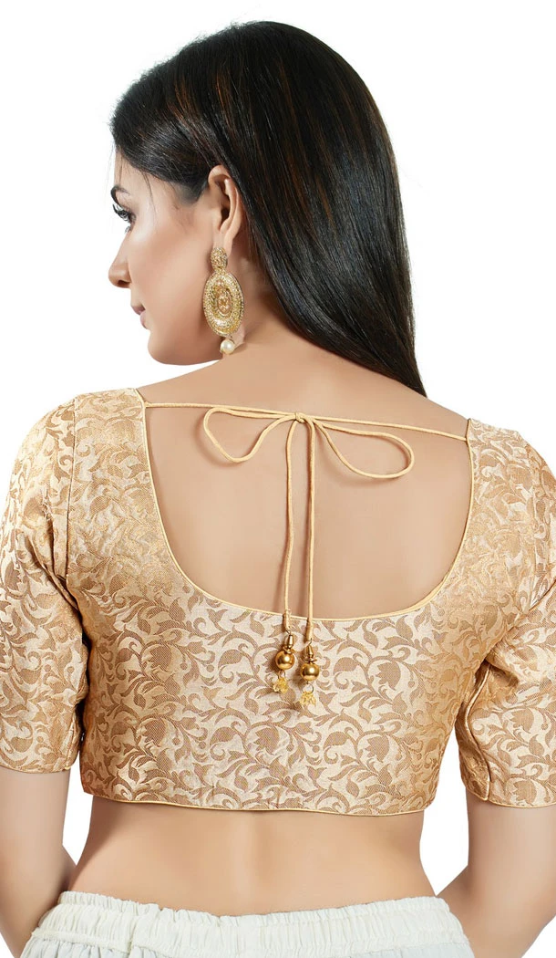 Light Gold Brocade Woven Work Readymade Saree Blouse - 8451182541
