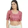 Light Pink Brocade Woven Work Readymade Saree Blouse - 8451182542