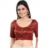 Maroon Brocade Woven Work Readymade Saree Blouse - 8451182543