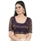 Navy Blue Brocade Woven Work Readymade Saree Blouse - 8451182545