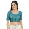 Sky Blue Brocade Woven Work Readymade Saree Blouse - 8451182552
