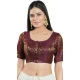 Wine Brocade Woven Work Readymade Saree Blouse - 8451182553
