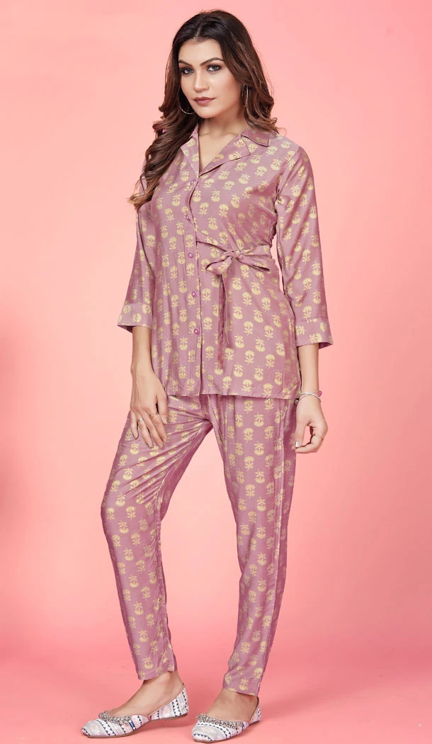 Silk Printed Work Readymade Kurti With Pant In Pink Color - 8455182582