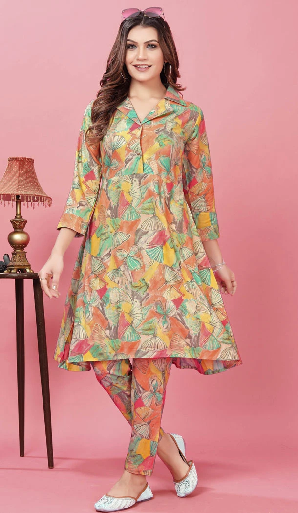 Rayon With Printed Work Readymade Kurti With Pant In Multi - 8456182586