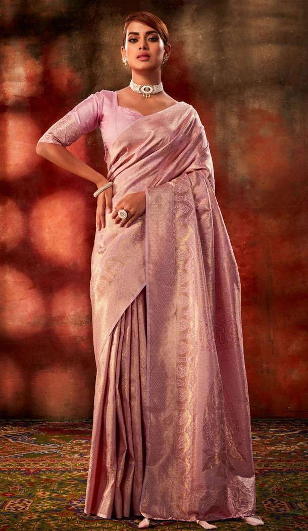 Pink Color Jacquard Work Kanchivaram Silk Indian Saree - 8466182630