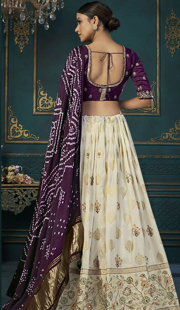 Cream Dola Silk Weaving Work Wedding Wear Plus Size Lehenga Choli - 8479182699