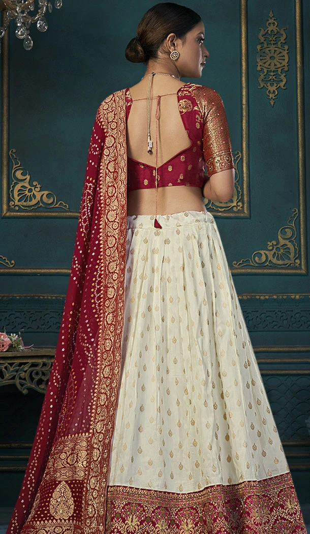 White Dola Silk Weaving Work Wedding Wear Plus Size Lehenga Choli - 8479182701