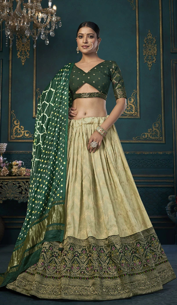 Pista Green Dola Silk Weaving Work Wedding Wear Plus Size Lehenga Choli - 8479182702