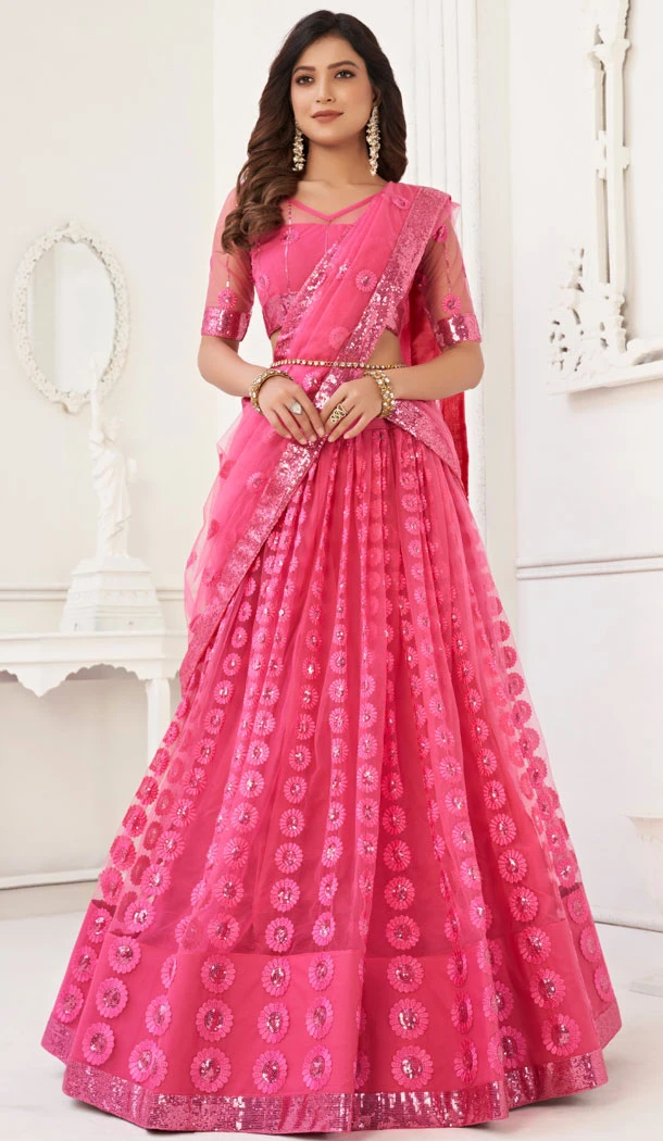 Butterfly Net Embroidery Work Plus Size Lehenga Choli In Pink - 8489182749