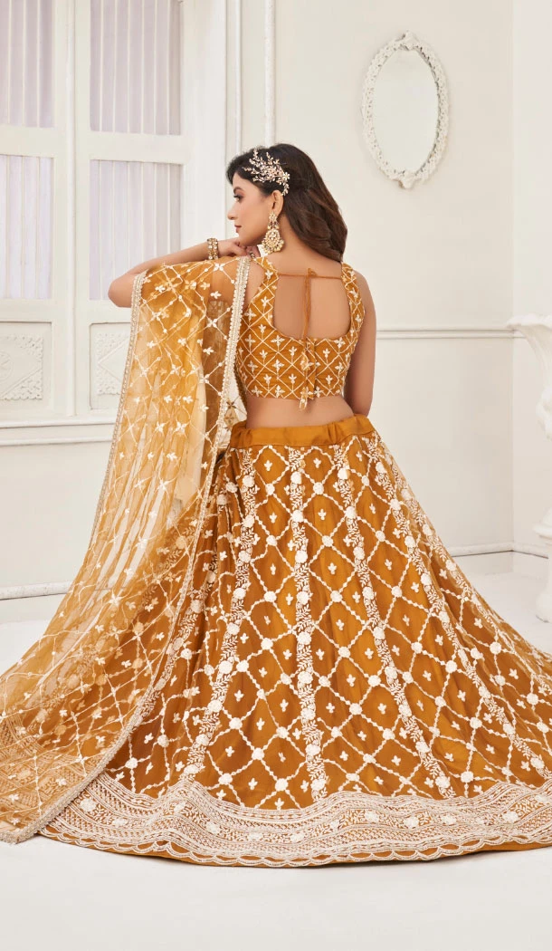 Butterfly Net Embroidery Work Plus Size Lehenga Choli In Brown - 8489182750