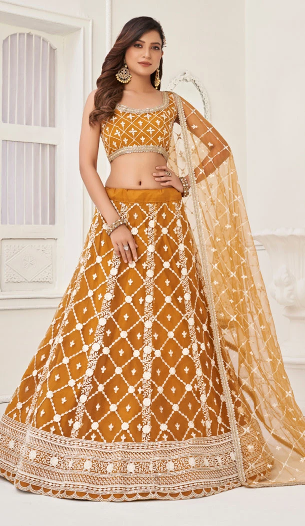 Butterfly Net Embroidery Work Plus Size Lehenga Choli In Brown - 8489182750