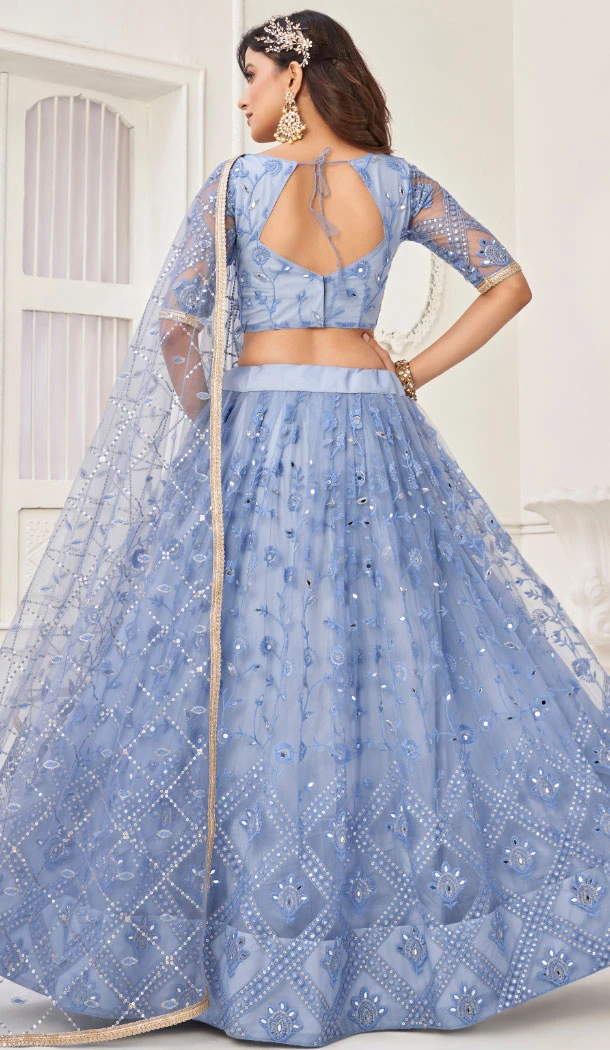 Butterfly Net Embroidery Work Plus Size Lehenga Choli In Blue - 8489182751