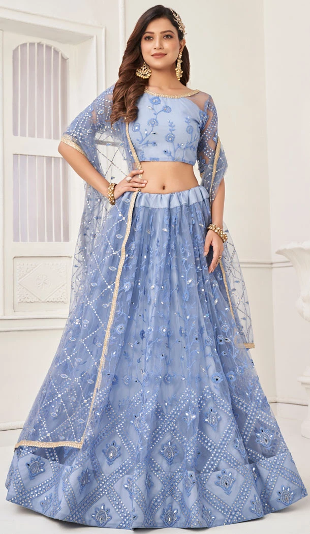 Butterfly Net Embroidery Work Plus Size Lehenga Choli In Blue - 8489182751