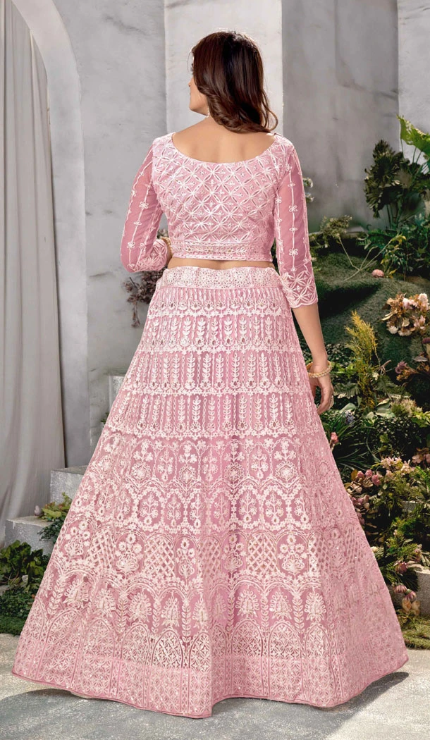 Embroidery Work Net Pink Color Plus Size Lehenga Choli - 8490182757