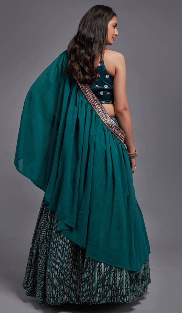 Green Viscose With Embroidery Work Party Wear Lehenga Choli - 8496182793