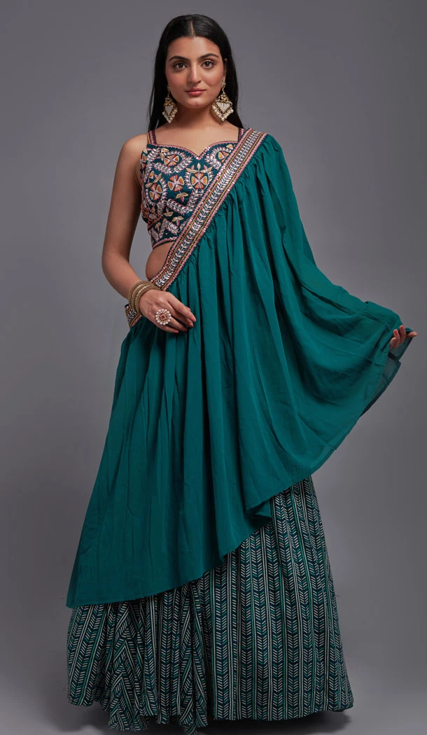 Green Viscose With Embroidery Work Party Wear Lehenga Choli - 8496182793