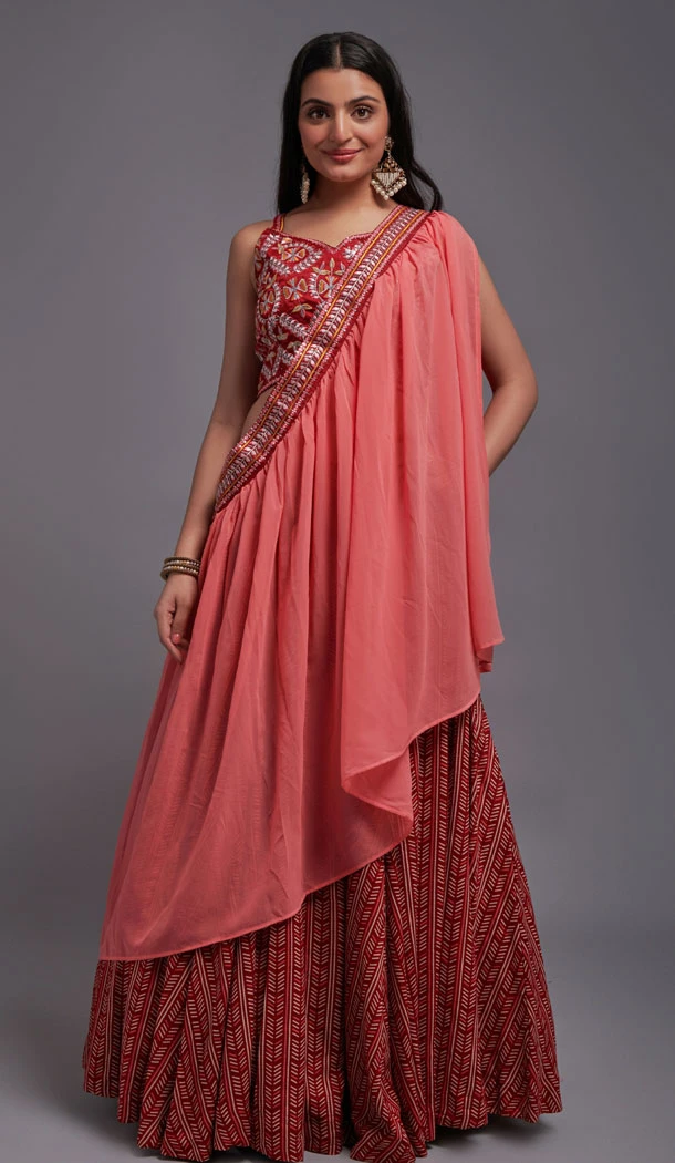 Maroon Viscose With Embroidery Work Party Wear Lehenga Choli - 8496182794