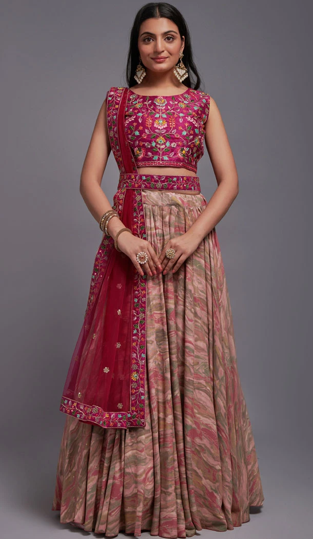 Viscose Pink Sequence Embroidery Work Lehenga Choli - 8497182795