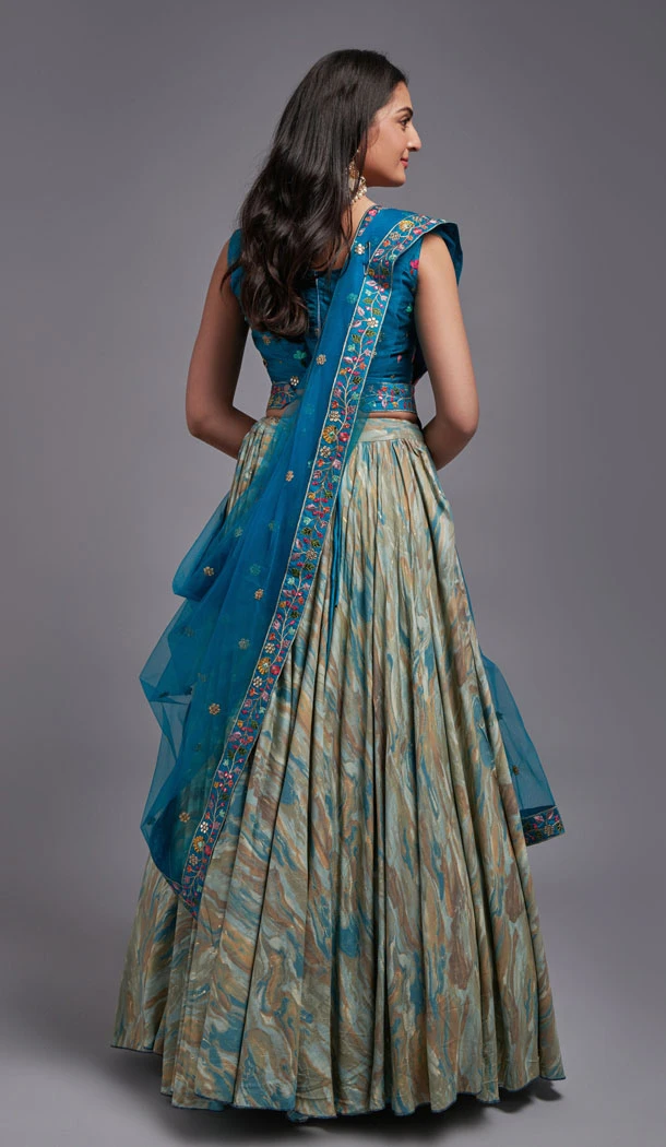 Viscose Rama Blue Sequence Embroidery Work Lehenga Choli - 8497182796