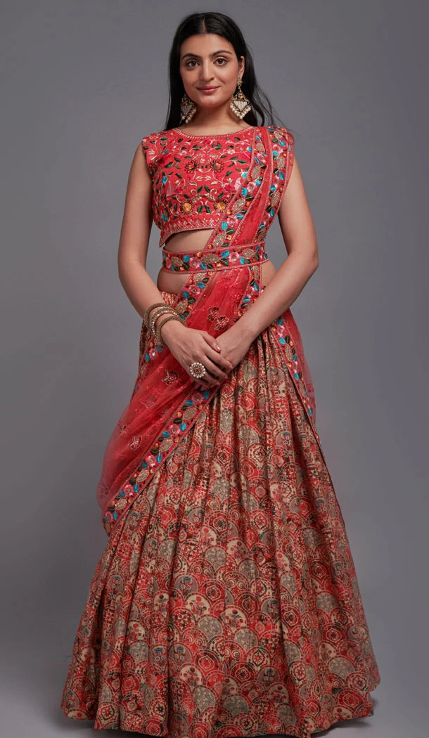 Red Viscose Blend Sequence Embroidery Work Plus Size Lehenga Choli - 8498182797