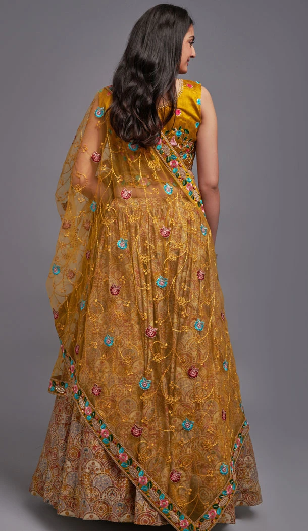 Mustard Viscose Blend Sequence Embroidery Work Plus Size Lehenga Choli - 8498182798