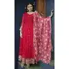 Faux Georgette Sequins Work Red Readymade Gown With Dupatta - 8506182828