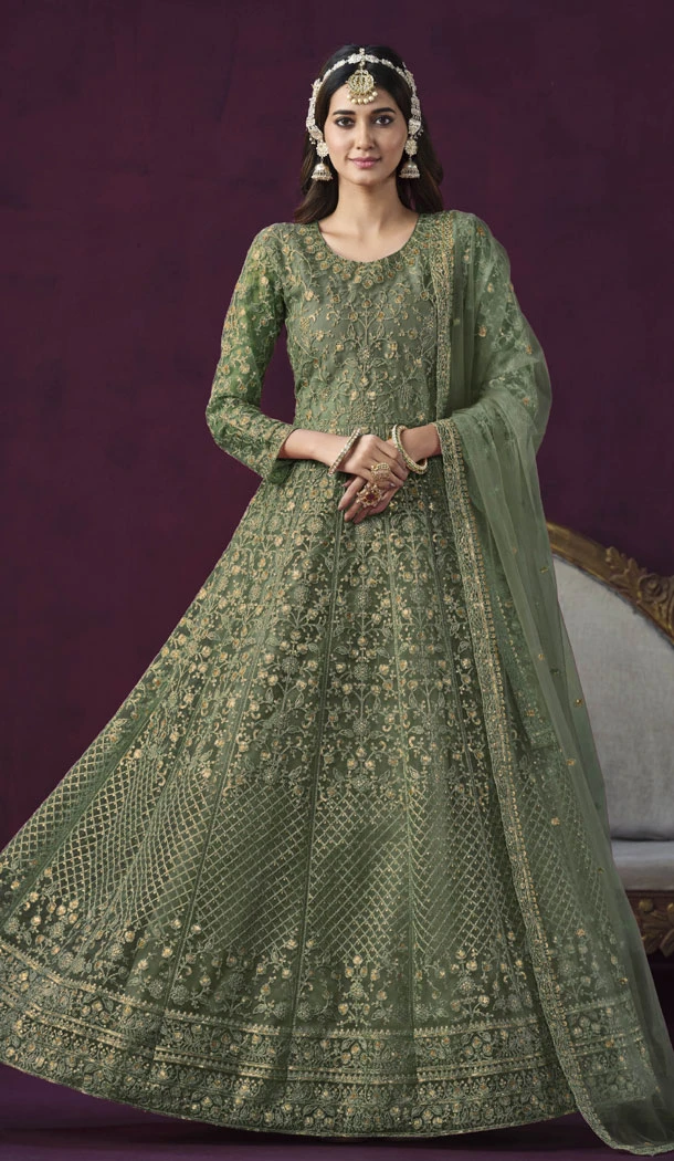 Pista Green Color Net Embroidery Work Anarkali Style Salwar Suit - 8507182833