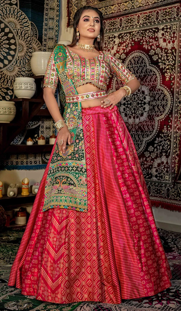Malai Satin Embroidery Sequence Work Navratri Chaniya Choli In Rani Pink - 8510182846