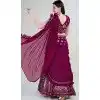 Georgette Embroidery Work Wine Color Readymade Lehenga Choli - 8519182875