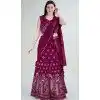 Georgette Embroidery Work Wine Color Readymade Lehenga Choli - 8519182875