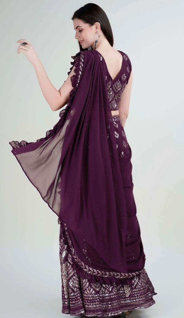 Georgette Embroidery Work Purple Color Readymade Lehenga Choli - 8519182877