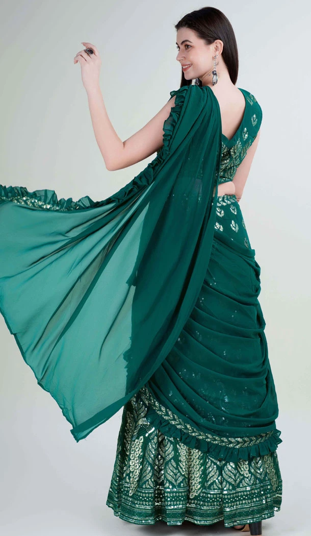 Georgette Embroidery Work Green Color Readymade Lehenga Choli - 8519182878