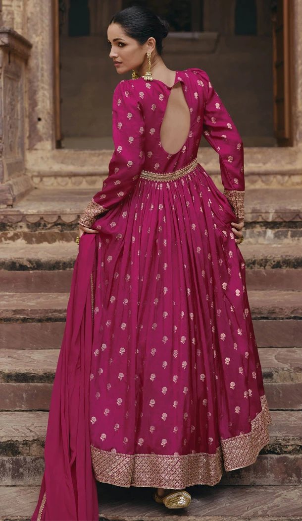 Rani Pink Viscose Silk Embroidery Work Anarkali Salwar Kameez - 8521182885