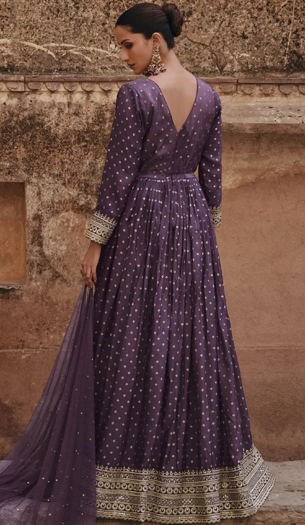 Purple Viscose Silk Embroidery Work Anarkali Salwar Kameez - 8521182887
