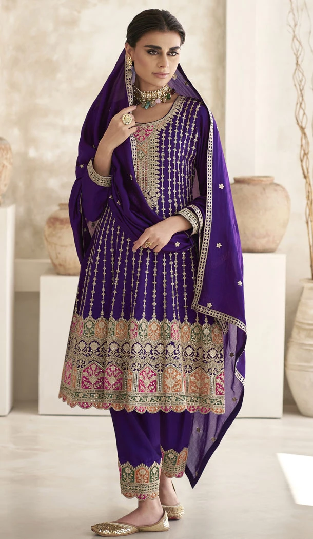 Exotic Purple Premium Silk With Embroidery Work Salwar Kameez - 8523182892