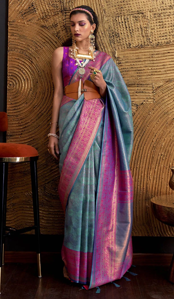Multi Color Handloom Silk Weaving Work Traditional Indian Saree - 8533182923