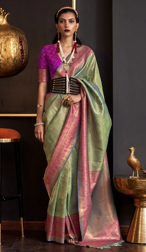 Green Color Handloom Silk Weaving Work Traditional Indian Saree - 8533182926