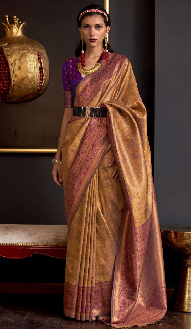 Chiku Color Handloom Silk Weaving Work Traditional Indian Saree - 8533182930