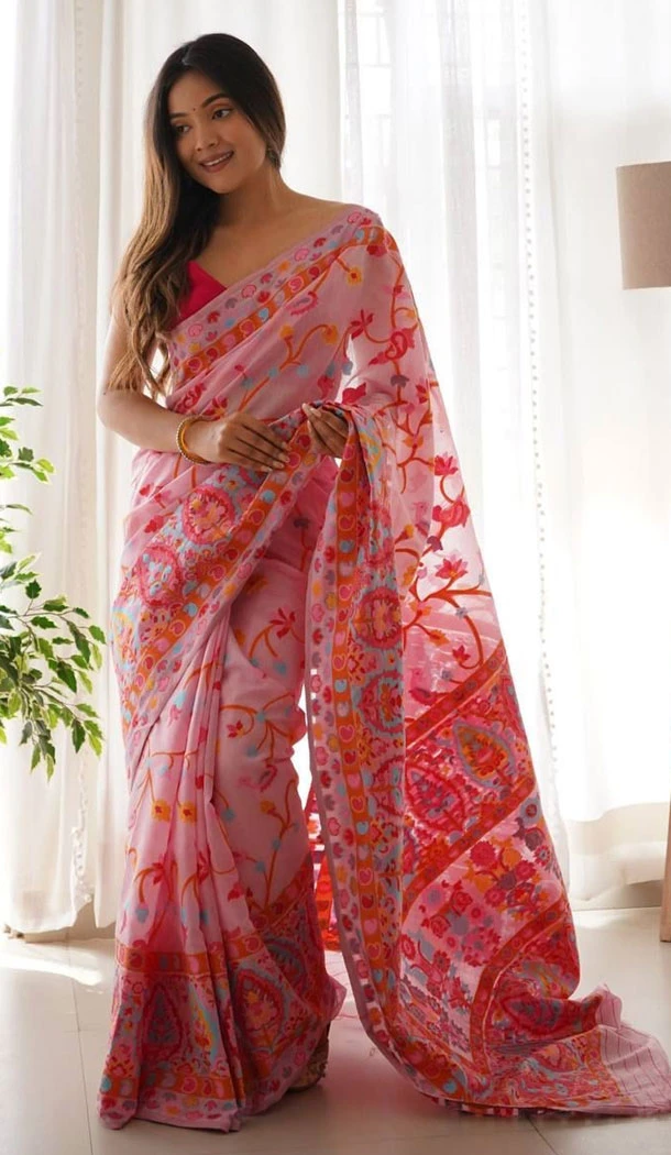 Pink Color Soft Silk Weaving Work Indian Saree - 8537182947