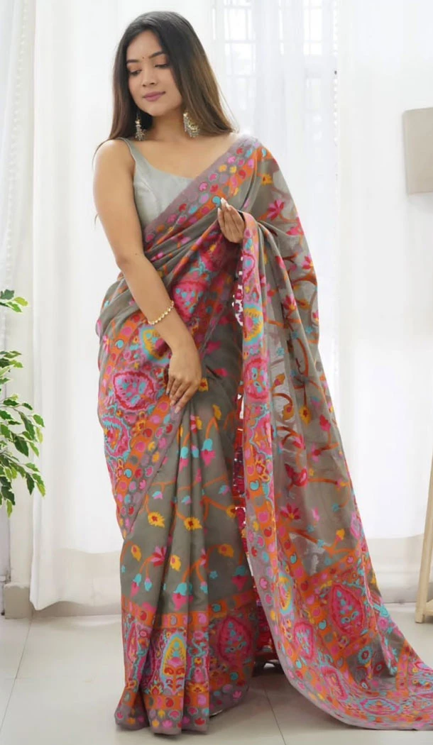 Grey Color Soft Silk Weaving Work Indian Saree - 8537182950 Grey Color Soft Silk Weaving Work Indian Saree - 8537182950